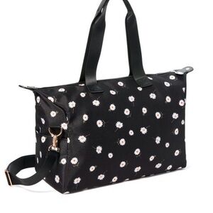 Alice + Olivia Daisy Print Weekender Tote Black Canvas Travel Bag Floral